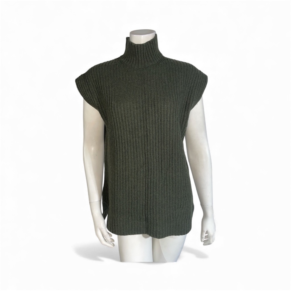 Khaki knit ribbed sleeveless tunic, by Ganni Oversize